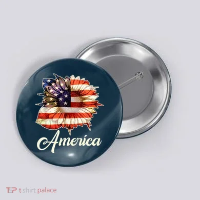 American Flag Sunflower USA Button