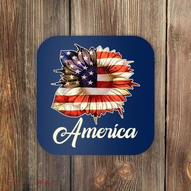 American Flag Sunflower USA Coaster