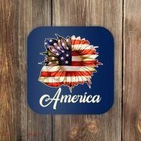 American Flag Sunflower USA Coaster thumb 0