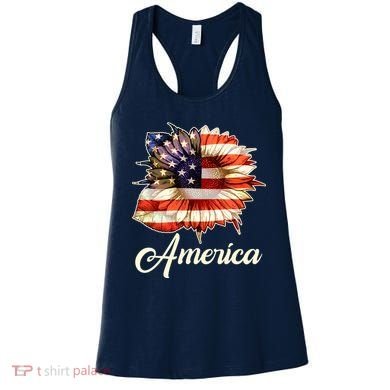American Flag Sunflower USA Women's Tank Top
