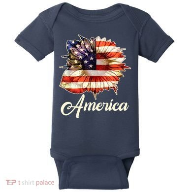 American Flag Sunflower USA Baby Bodysuit