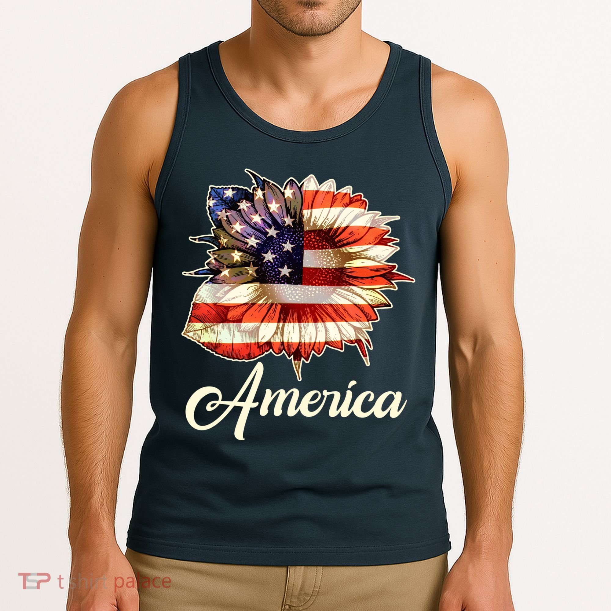 American Flag Sunflower USA Tank Top