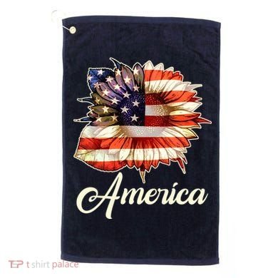American Flag Sunflower USA Golf Towel