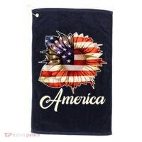 American Flag Sunflower USA Golf Towel thumb 0