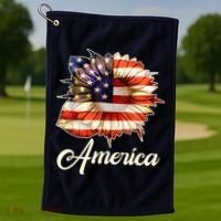 American Flag Sunflower USA Golf Towel thumb 1