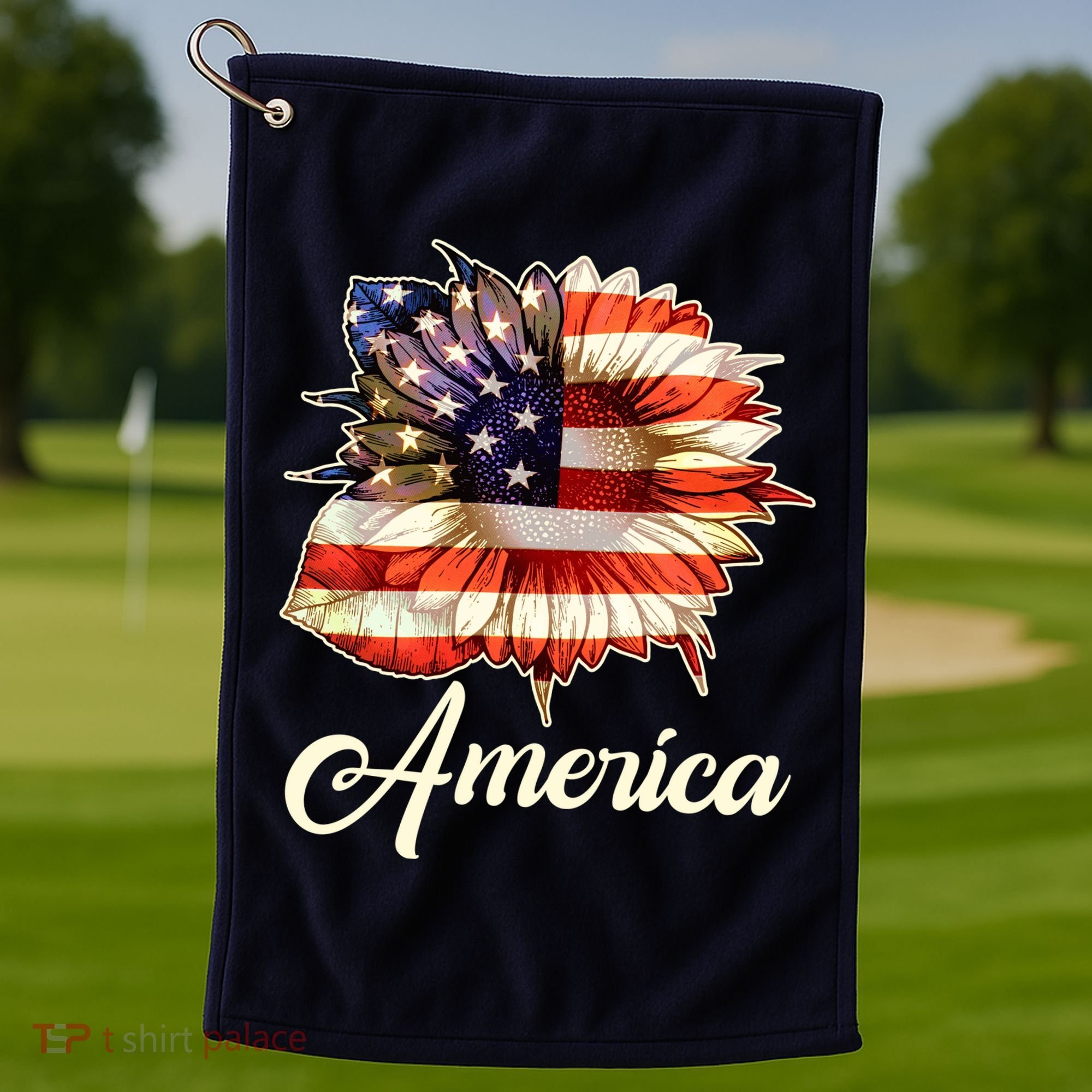 American Flag Sunflower USA Golf Towel