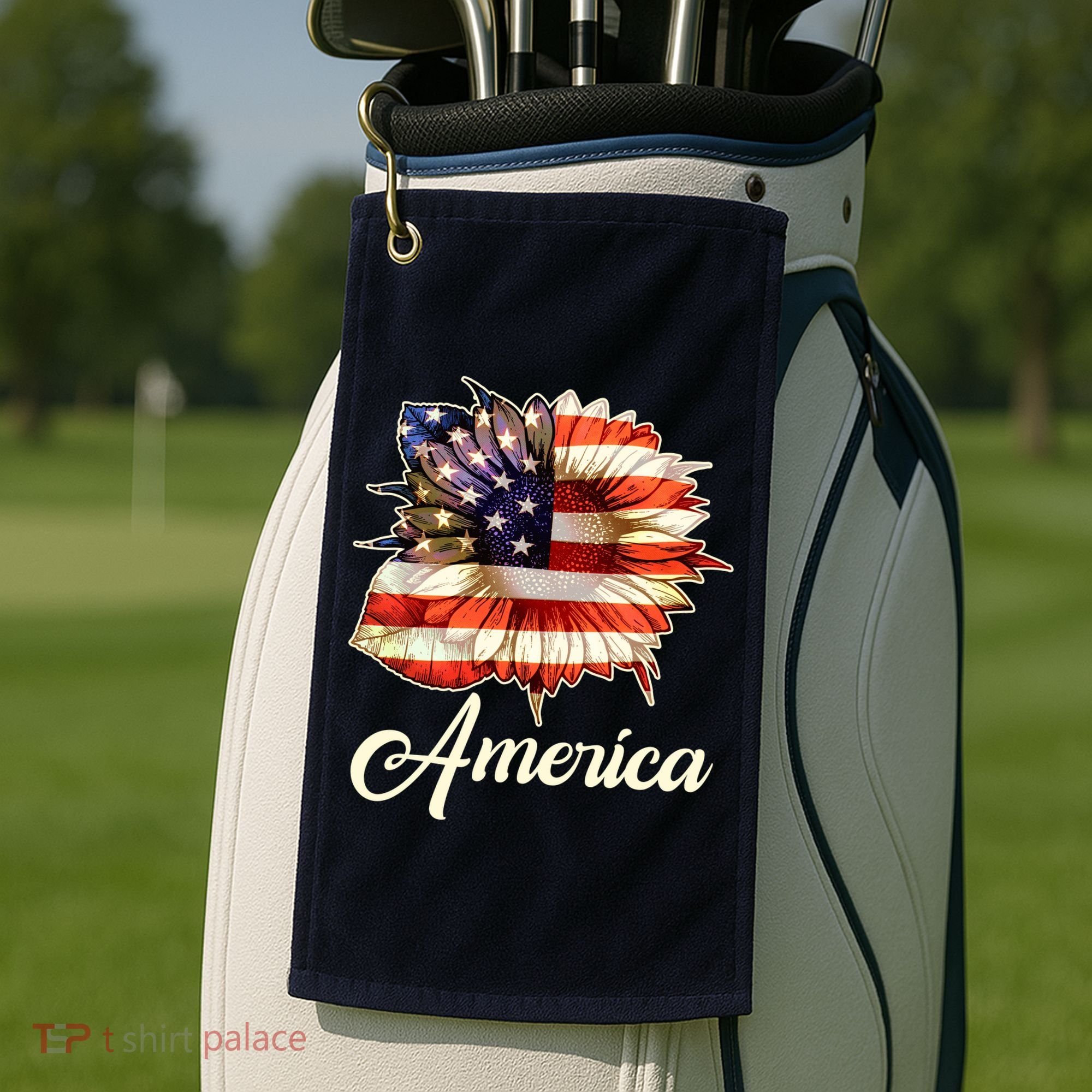 American Flag Sunflower USA Golf Towel