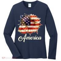 American Flag Sunflower USA Women's Long Sleeve Shirt thumb 0