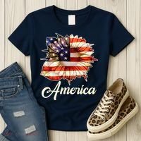 American Flag Sunflower USA Women's T-Shirt thumb 3