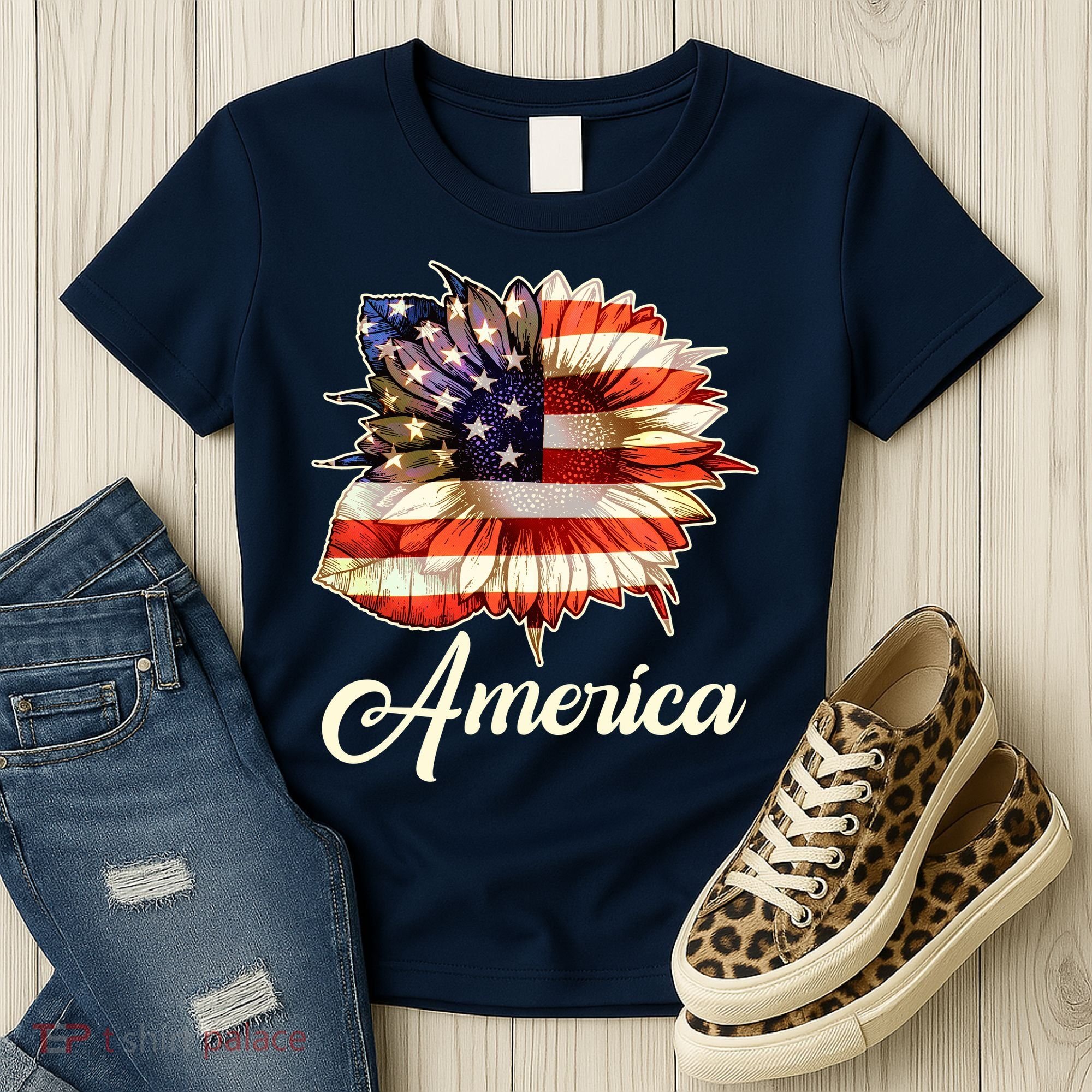 American Flag Sunflower USA Women's T-Shirt