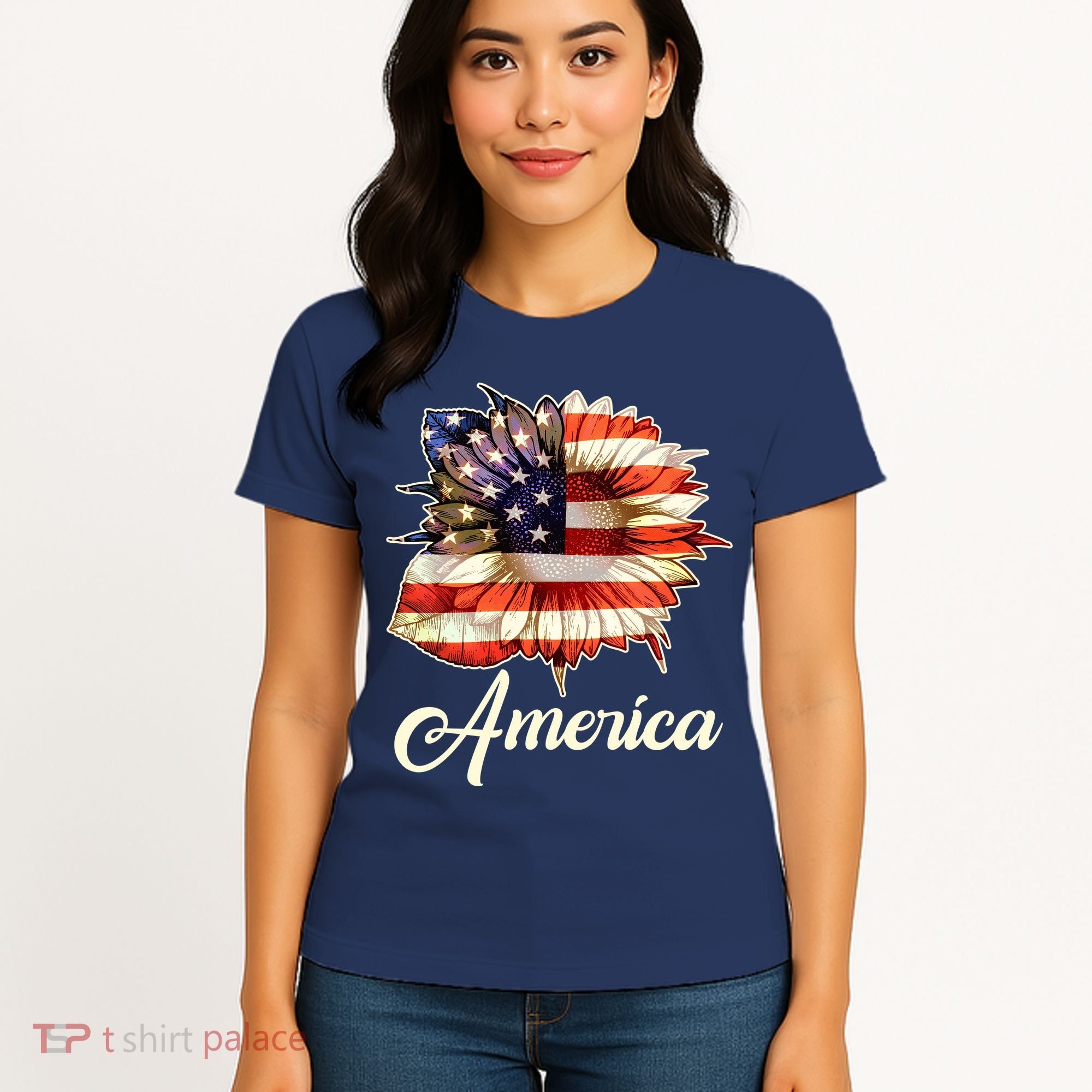 American Flag Sunflower USA Women's T-Shirt