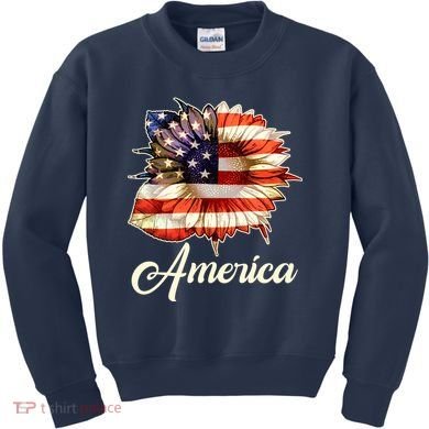 American Flag Sunflower USA Kids Sweatshirt