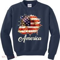 American Flag Sunflower USA Kids Sweatshirt thumb 0