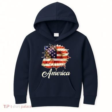 American Flag Sunflower USA Kids Hoodie