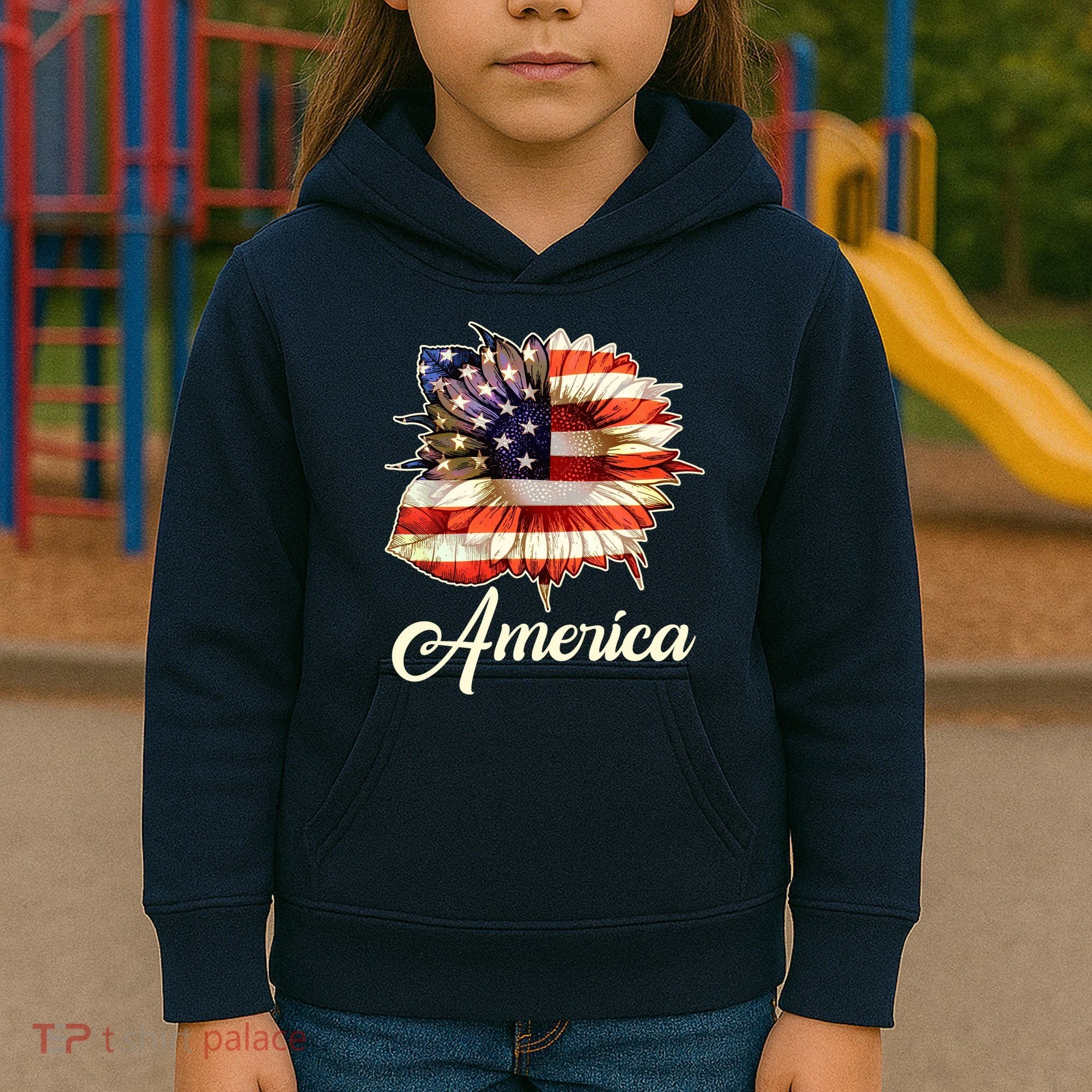 American Flag Sunflower USA Kids Hoodie