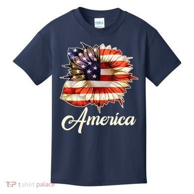 American Flag Sunflower USA Kids T-Shirt