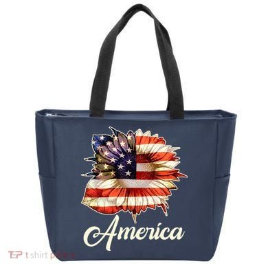 American Flag Sunflower USA Tote Bag