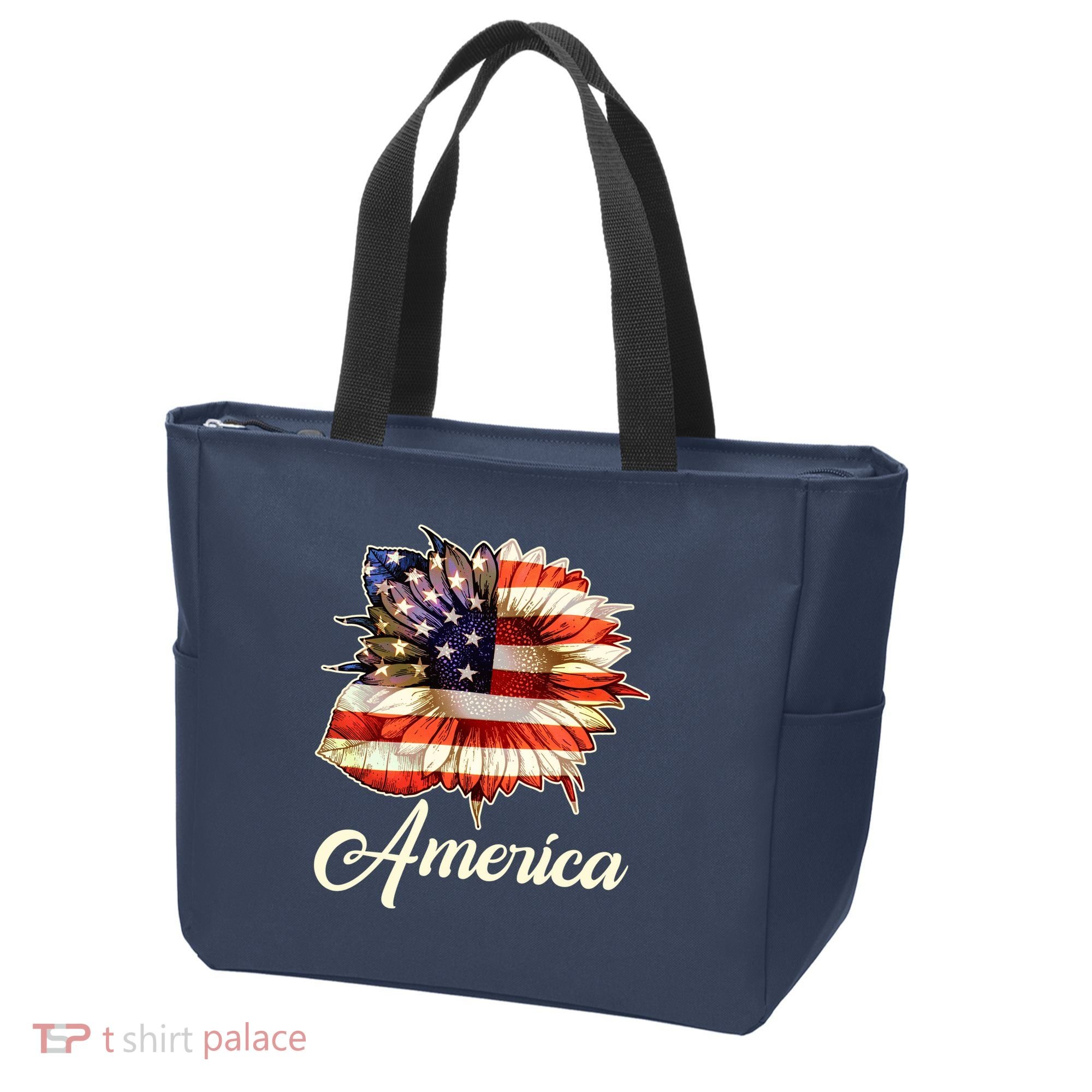 American Flag Sunflower USA Tote Bag