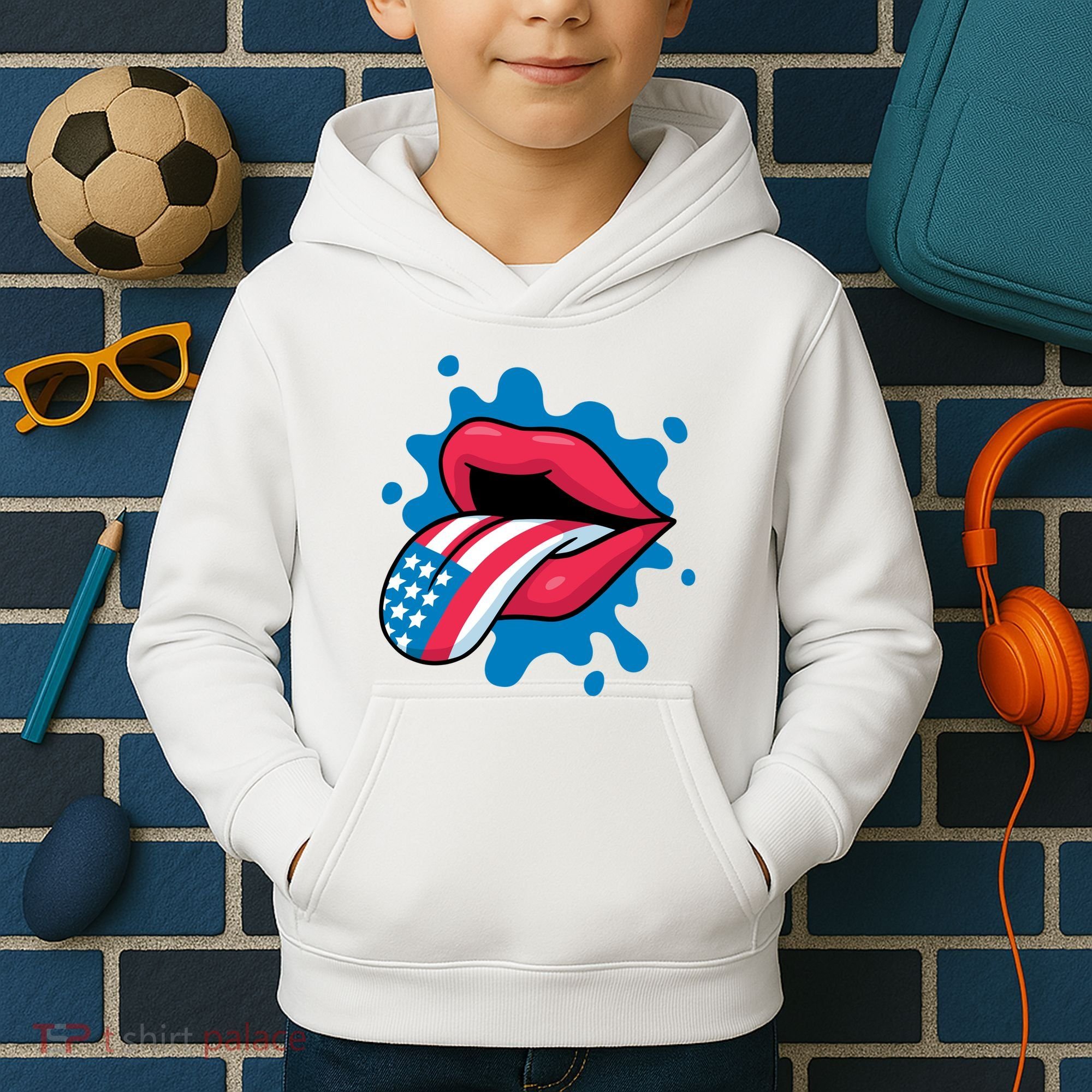 American Flag Tongue Kids Hoodie