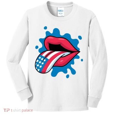 American Flag Tongue Kids Long Sleeve Shirt