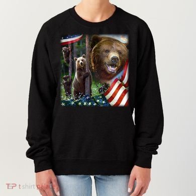 American Grizzly American Flag Bear Family Women's Sweatshirt