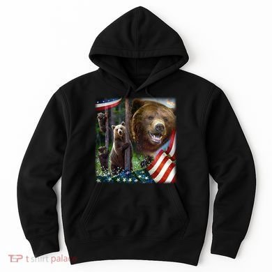 American Grizzly American Flag Bear Family Hoodie