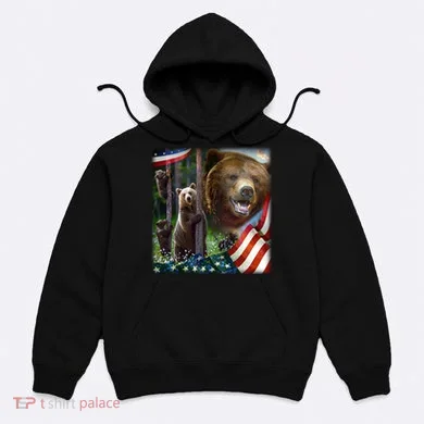 American Grizzly American Flag Bear Family Hoodie