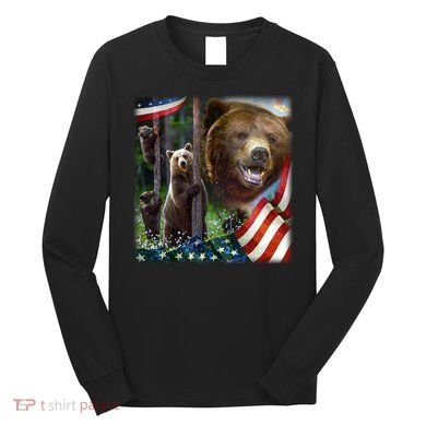 American Grizzly American Flag Bear Family Long Sleeve Shirt