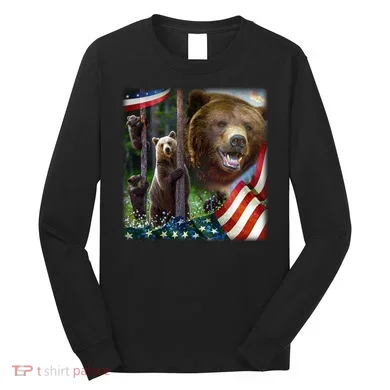American Grizzly American Flag Bear Family Long Sleeve Shirt