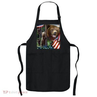 American Grizzly American Flag Bear Family Apron