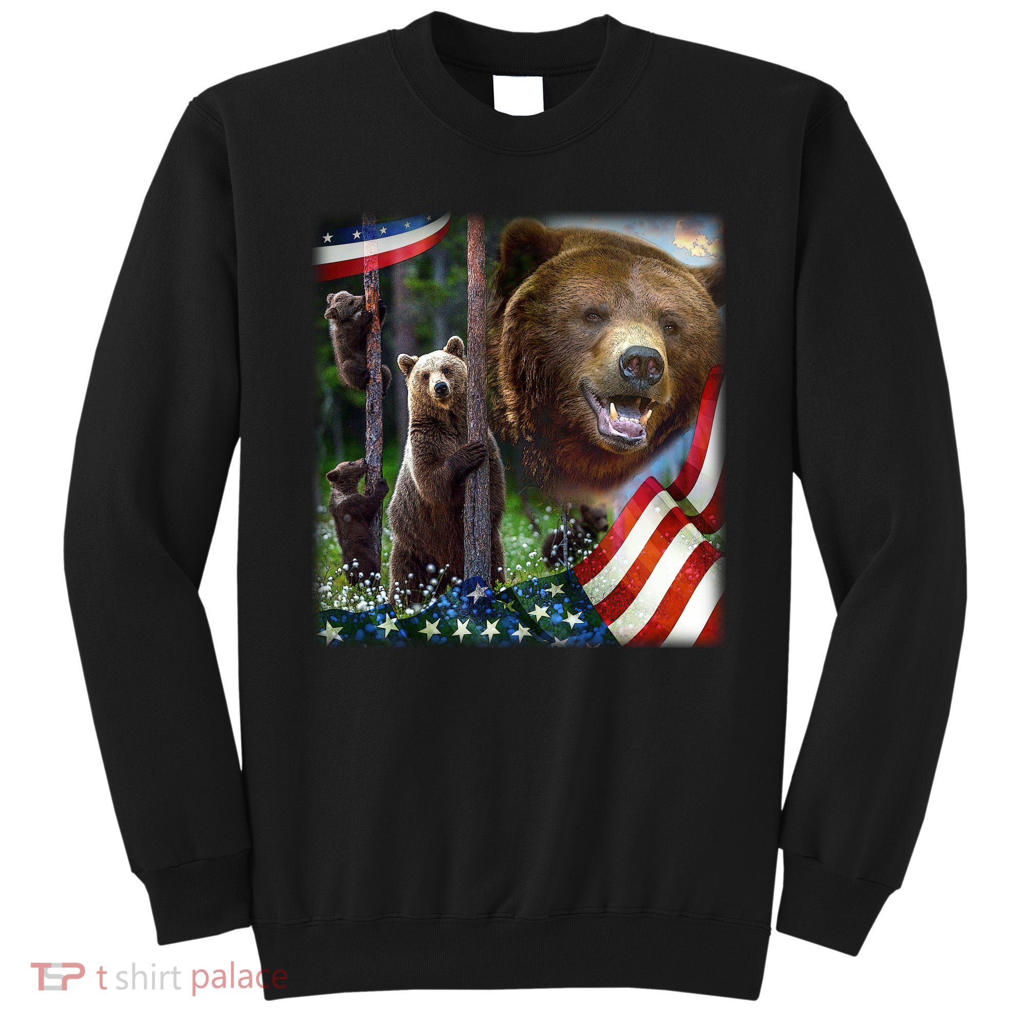 American Grizzly American Flag Bear Family Sweatshirt