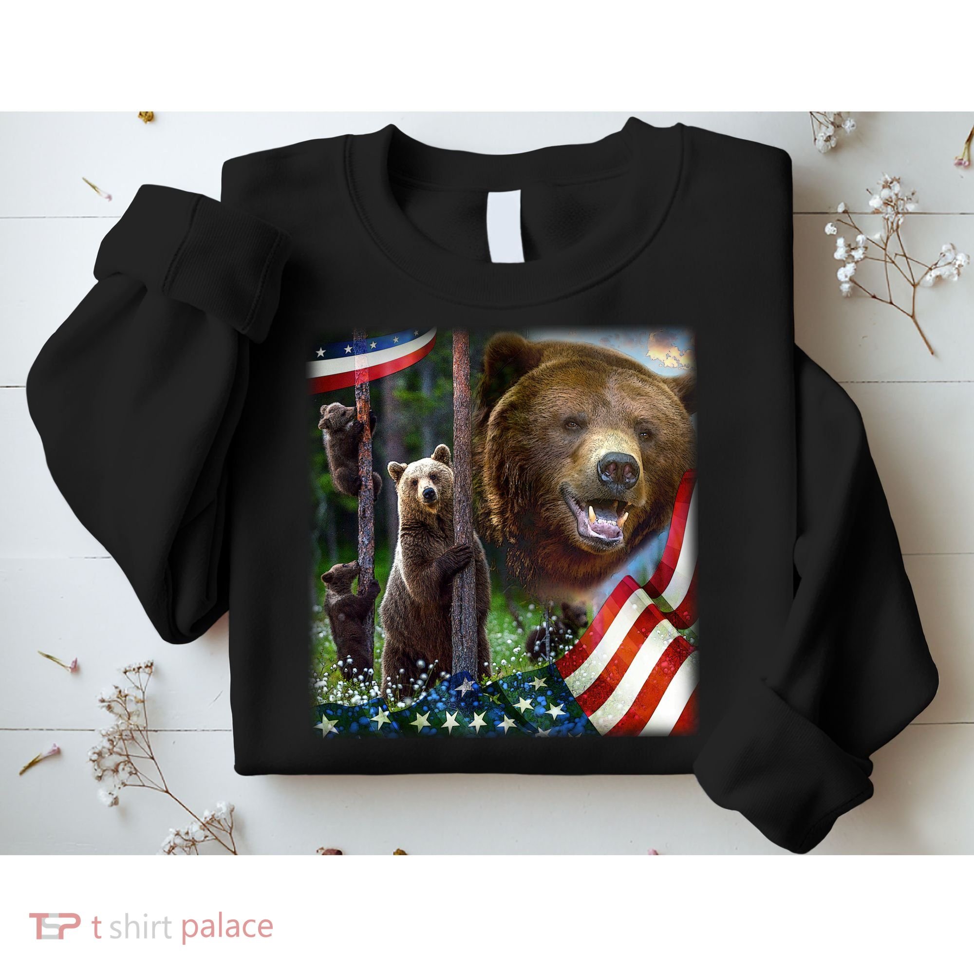 American Grizzly American Flag Bear Family Sweatshirt