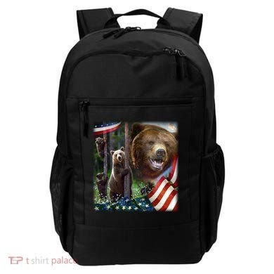 American Grizzly American Flag Bear Family Backpack