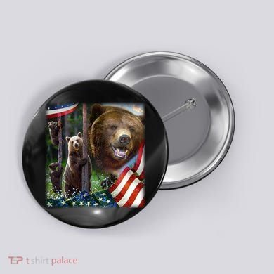 American Grizzly American Flag Bear Family Button