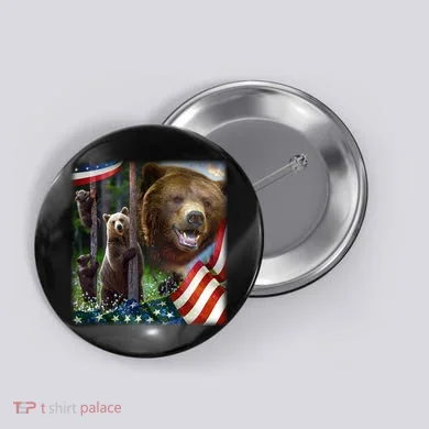 American Grizzly American Flag Bear Family Button