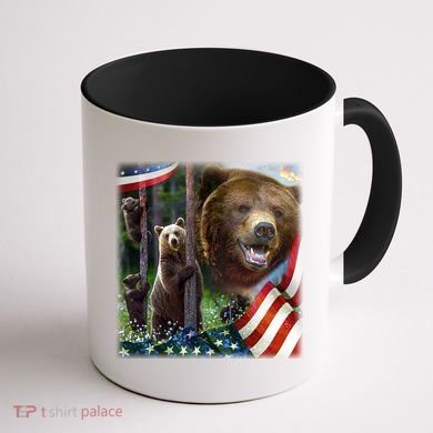 American Grizzly American Flag Bear Family Coffee Mug back