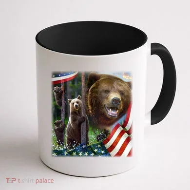 American Grizzly American Flag Bear Family Coffee Mug back