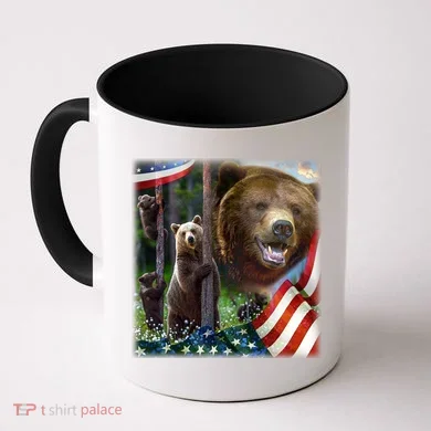 American Grizzly American Flag Bear Family Coffee Mug