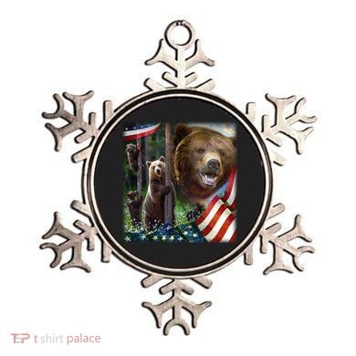 American Grizzly American Flag Bear Family Ornament