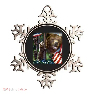American Grizzly American Flag Bear Family Ornament