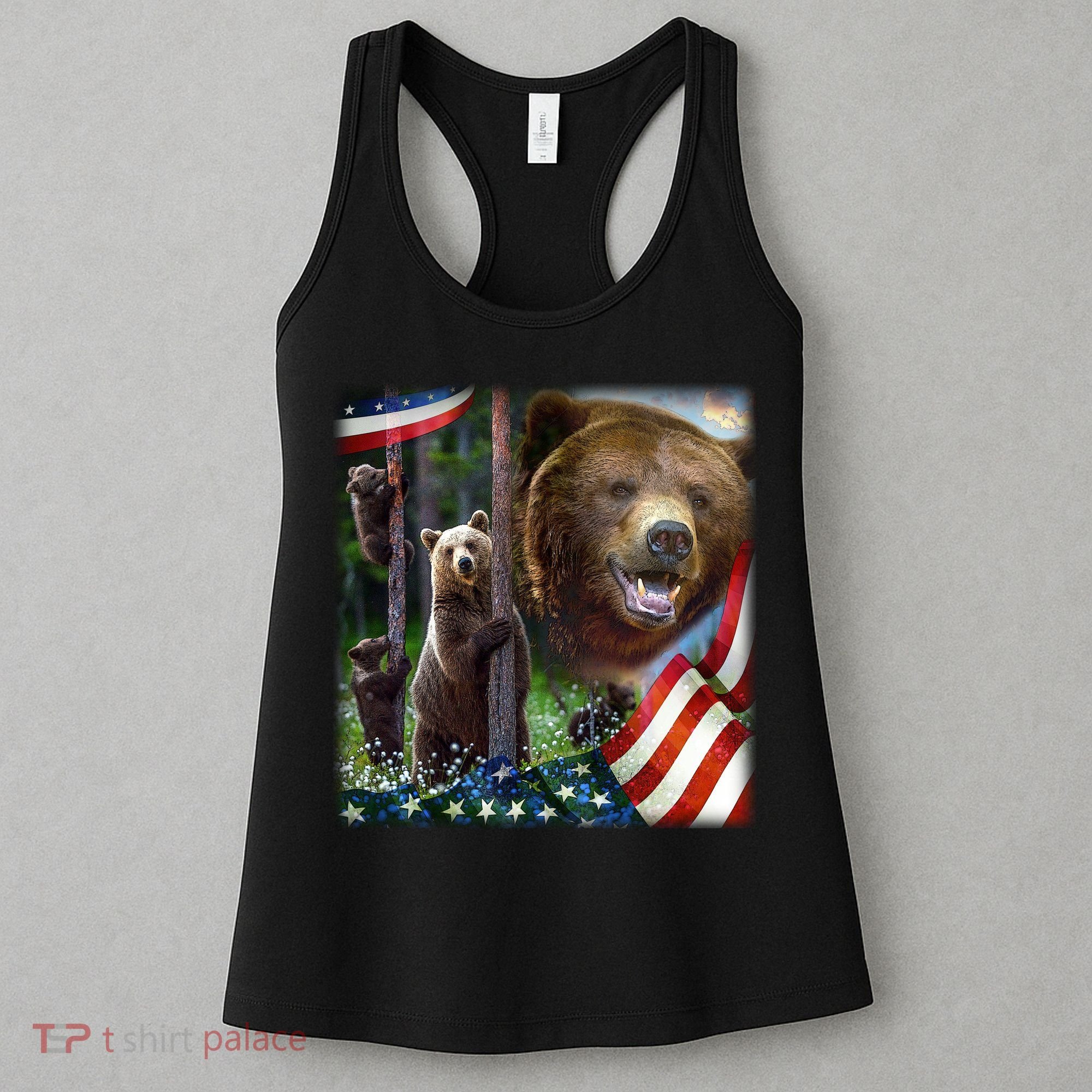 American Grizzly American Flag Bear Family Women's Tank Top