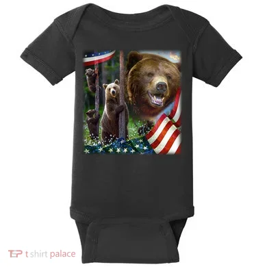 American Grizzly American Flag Bear Family Baby Bodysuit
