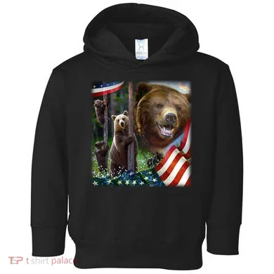 American Grizzly American Flag Bear Family Toddler Hoodie