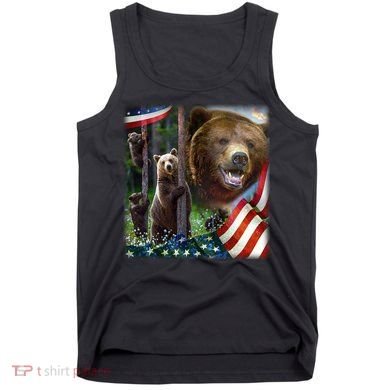 American Grizzly American Flag Bear Family Tank Top