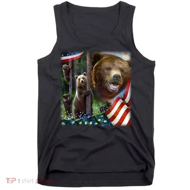 American Grizzly American Flag Bear Family Tank Top