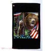American Grizzly American Flag Bear Family Golf Towel thumb 0