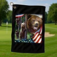 American Grizzly American Flag Bear Family Golf Towel thumb 1