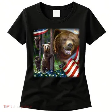 American Grizzly American Flag Bear Family Women's T-Shirt