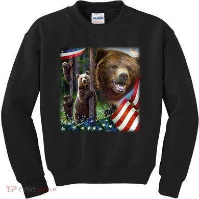 American Grizzly American Flag Bear Family Kids Sweatshirt