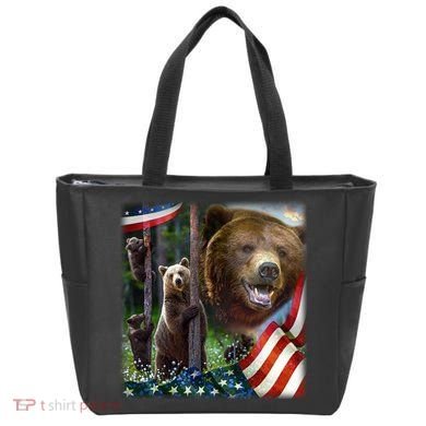 American Grizzly American Flag Bear Family Tote Bag